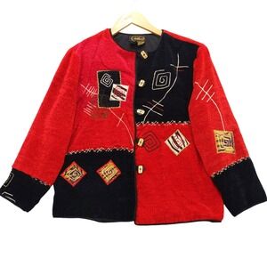 vtg‎ Allure Velour Tapestry Jacket Blazer Missy L Patchwork Art to Wear Dopamine